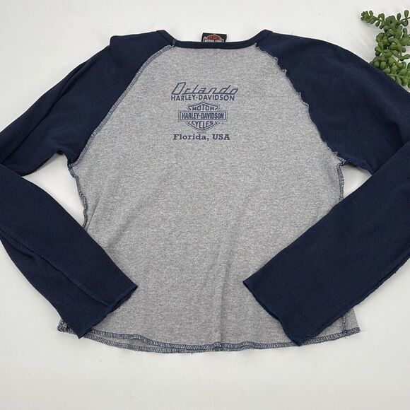 Harley Davidson Motorcycle VTG Long Sleeve Glitter Tee Navy Grey M - Picture 7 of 10